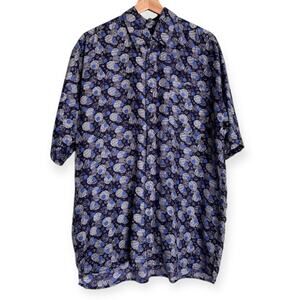 Vintage Volare 100% Silk Blue Geometric Casual Button Up Pocket Shirt Men's M